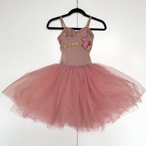 Children's girls pink glitter tutu ballet dress embroidered leotard | 7-8 years